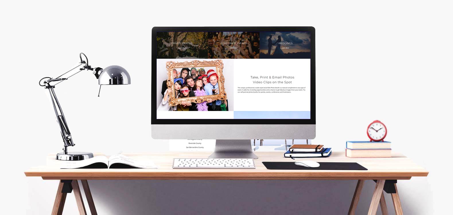 SoCal Elite Photo Booths website on a desktop computer